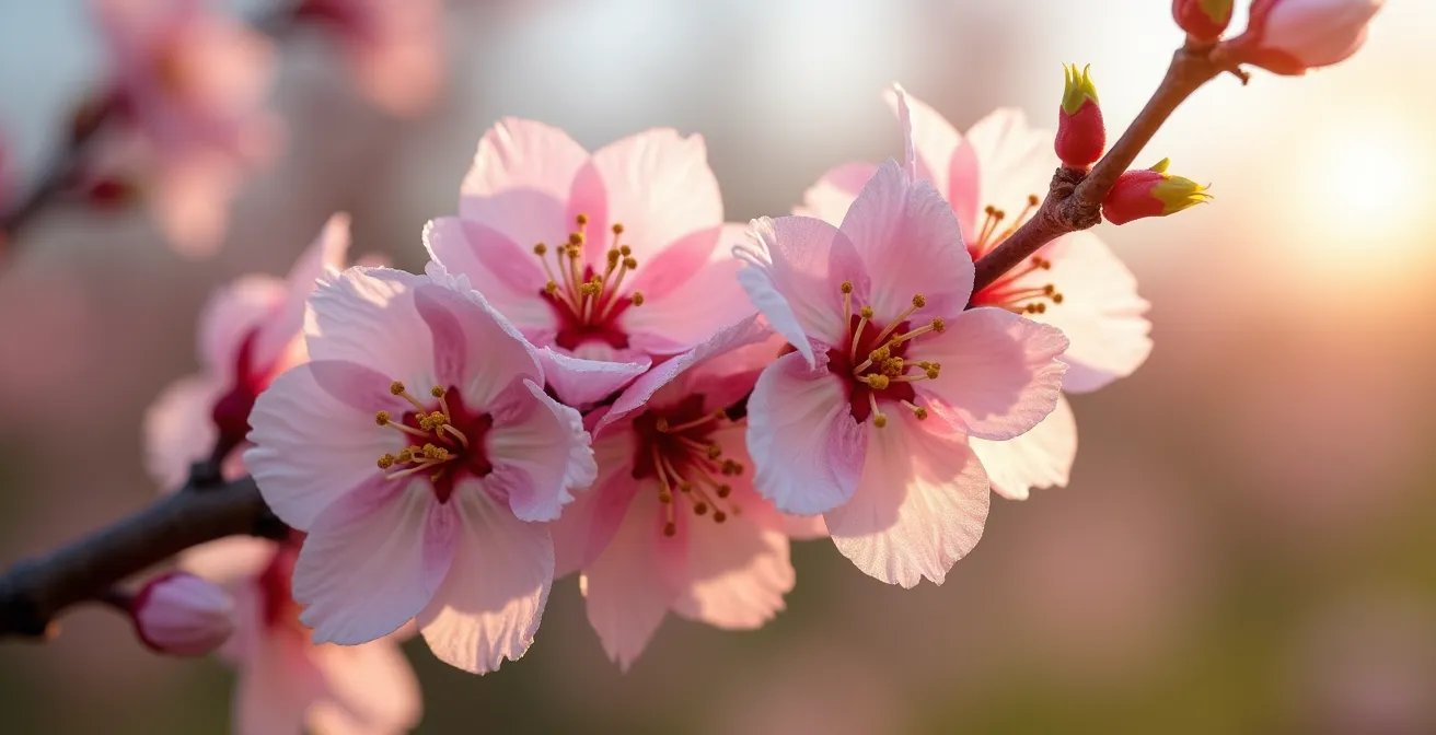 Campo de almendros en flor en Andalucía marcando el inicio de la temporada de siembra