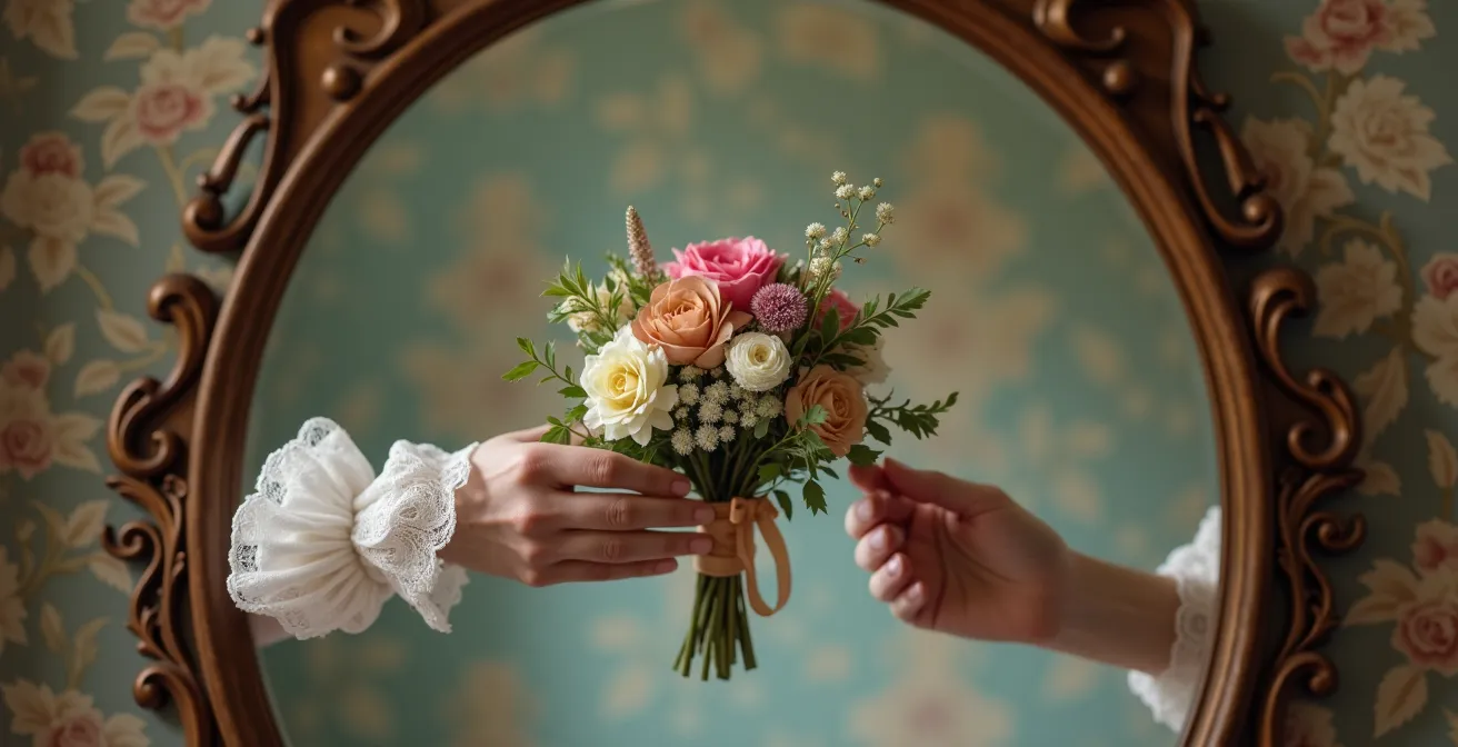 Demostración visual de cómo la mano que entrega cambia el mensaje floral