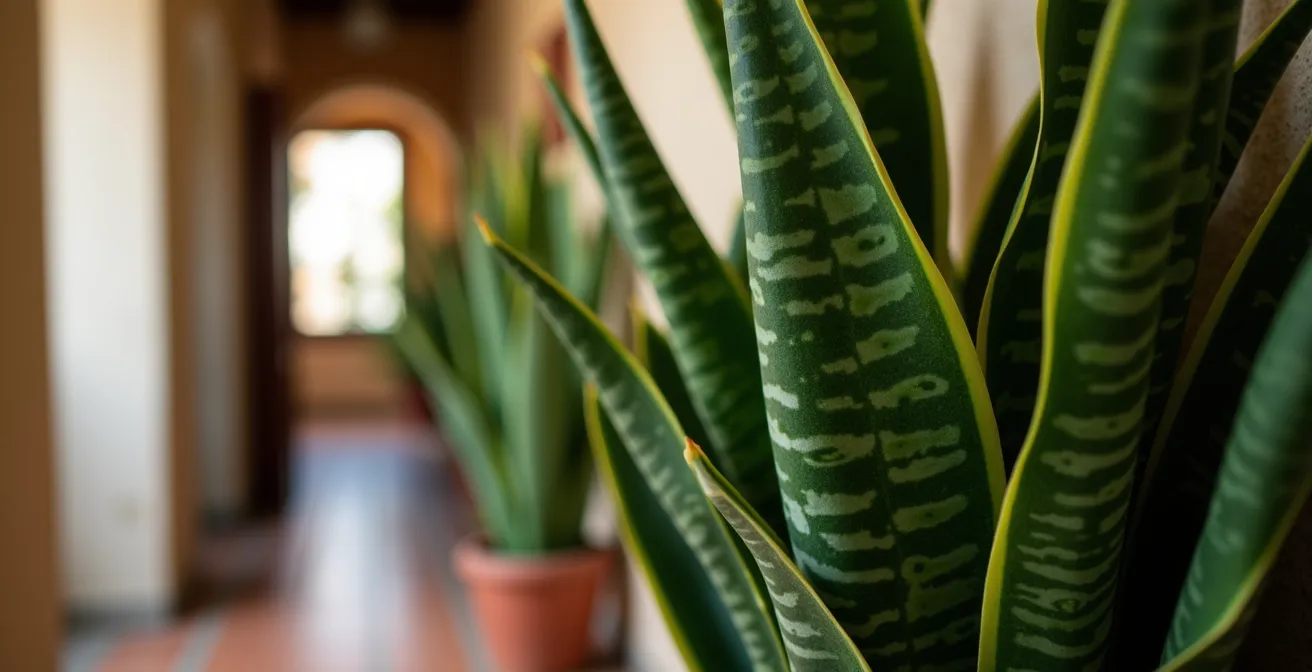 Plantas columnares en un pasillo estrecho típico de un piso español
