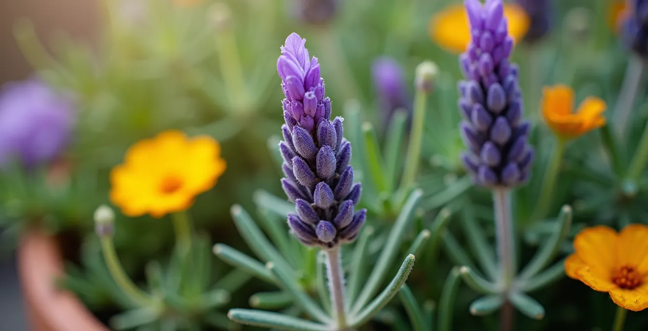 Mosaico de plantas aromáticas mediterráneas y flores silvestres creando diversidad en el jardín
