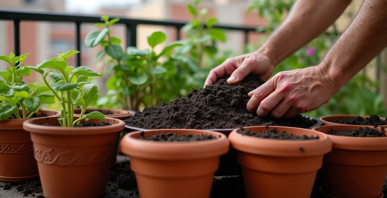 Sistema de rotación de cultivos en macetas con aplicación de compost