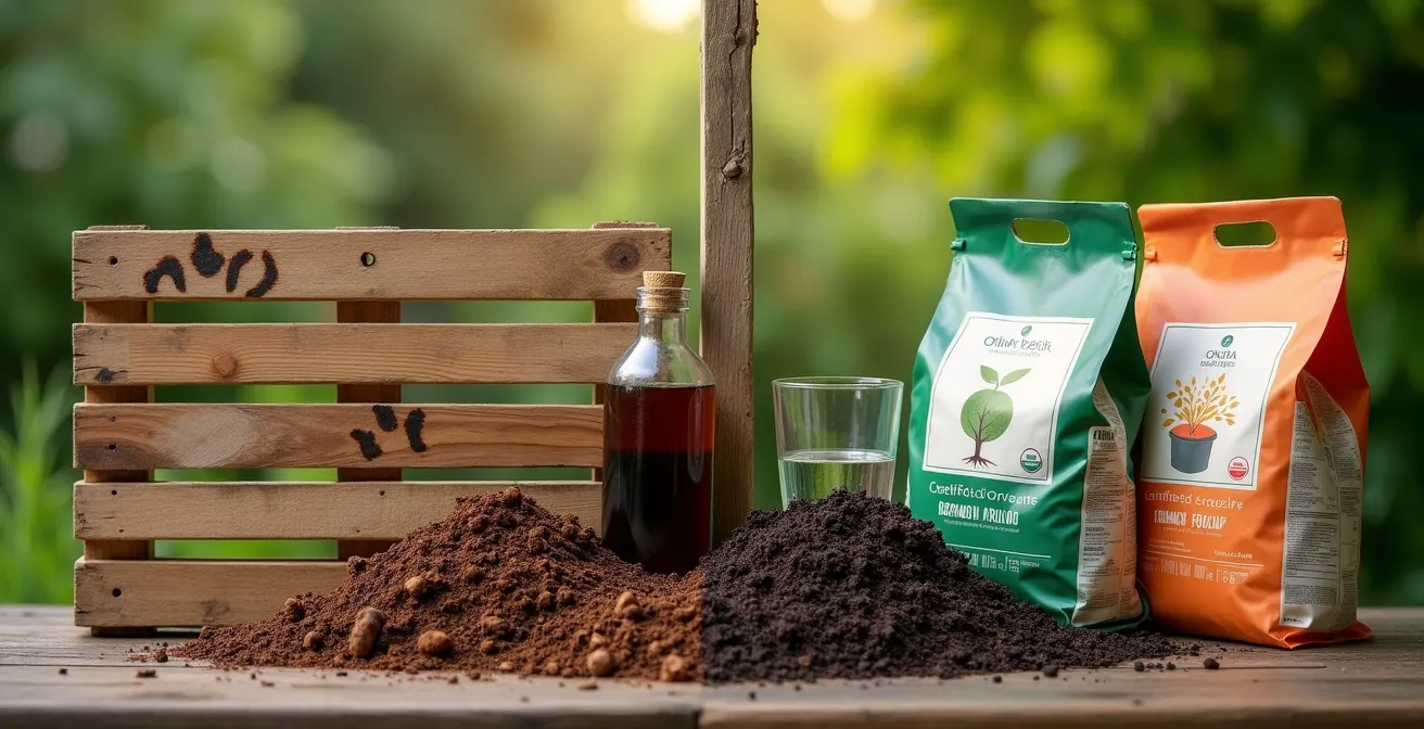 Composición visual mostrando materiales prohibidos y permitidos en agricultura ecológica